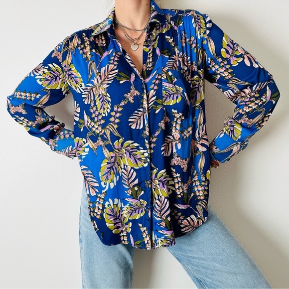 Free People Under the Palms Button Down Shirt size XS oversized - Picture 1 of 15